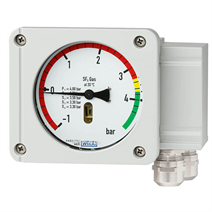 Hybrid gas density monitor with integrated transmitter
